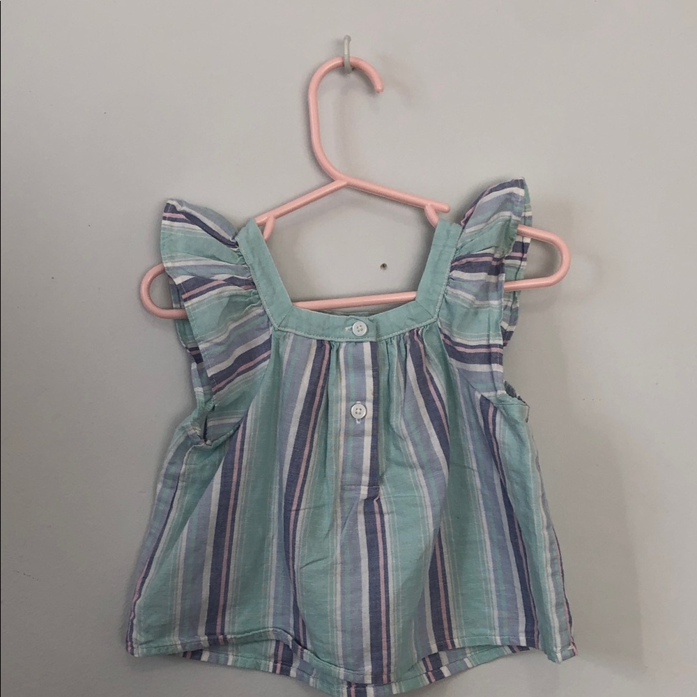 OshKosh B'gosh Mint Green Striped Flutter Sleeve Tee